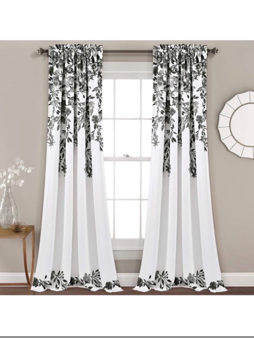 Lush Décor Black & Gray Floral Curtains – 4 Panels 52x84